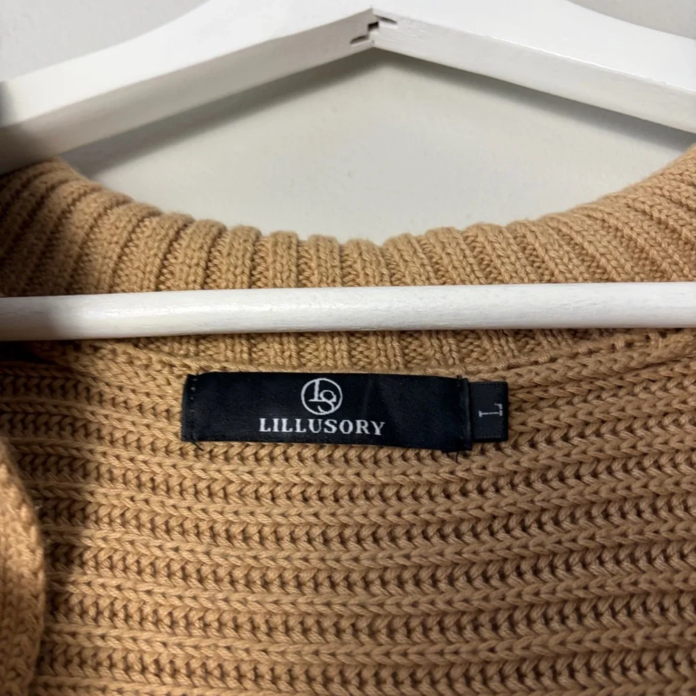 Lillusory Brown V-Neck Cable‎ Knit Sweater Large